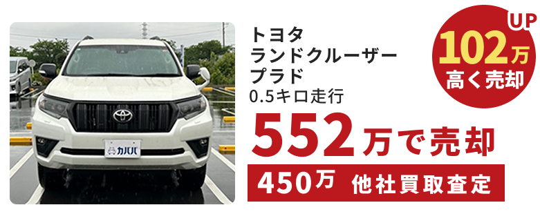 トヨタ ランドクルーザープラド ｜0.5キロ走行｜102万高く売却